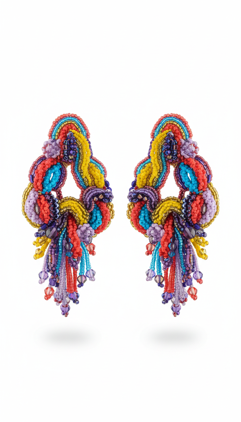 One-of-a-Kind Multicolor Beaded Statement Earrings